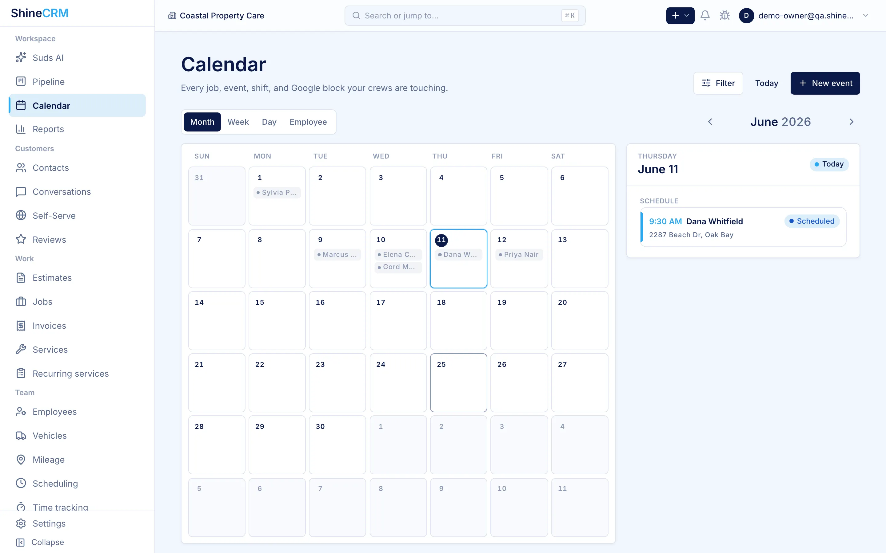 The week of jobs on the ShineCRM calendar