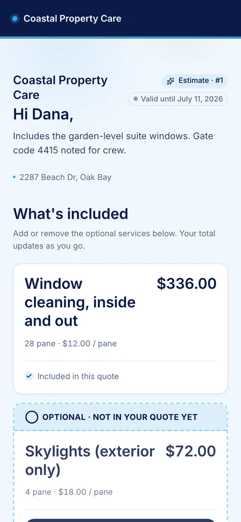 A customer viewing their estimate on a phone