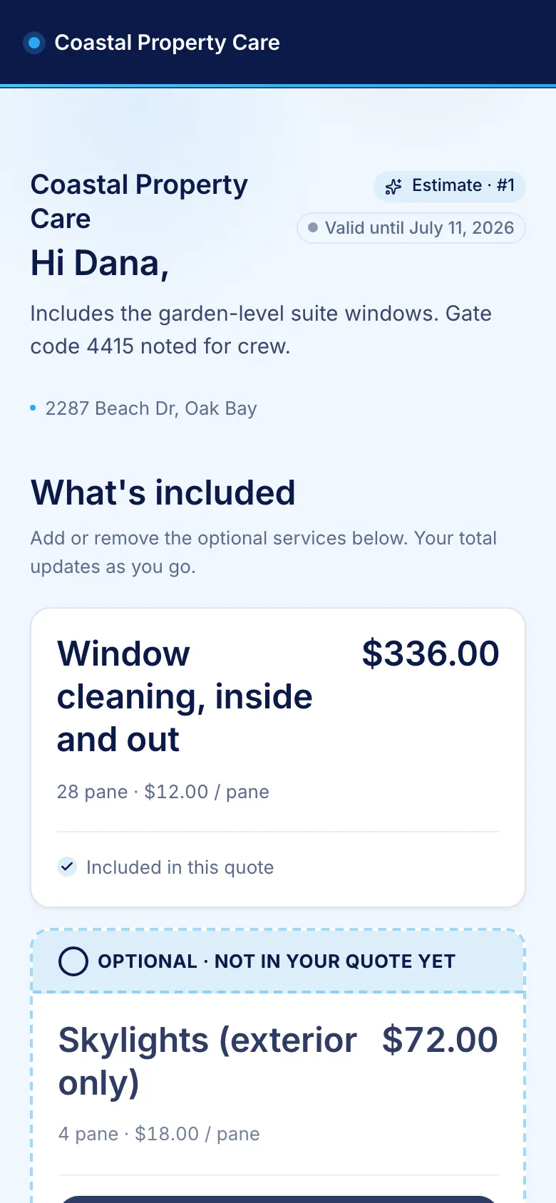 The estimate as the customer sees it